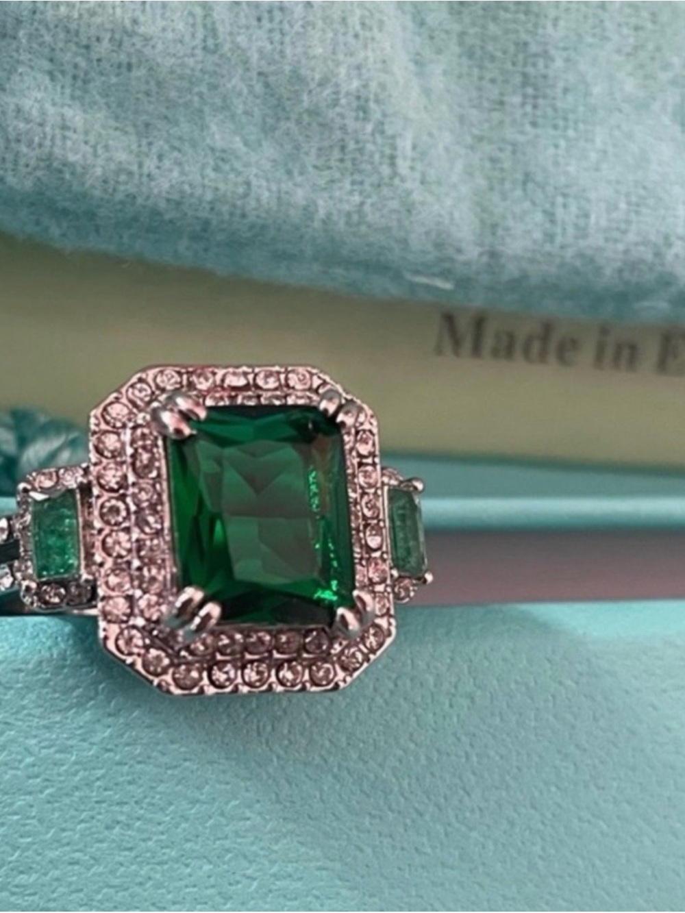 $4900 Emerald-Cut Crystal Stone Ring - size 7